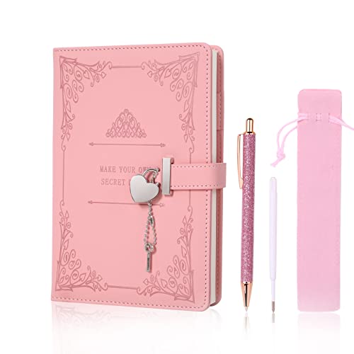 SPEFWTUP Herz-geformtes Schloss Tagebuch mit Stift, A5 Größe Weiches PU Leder Locking Journal Persönlicher Planer Schreiben Notizbuch Geheimes Notizbuch Geschenk für Erwachsene, Kinder. (Rosa). von SPEFWTUP