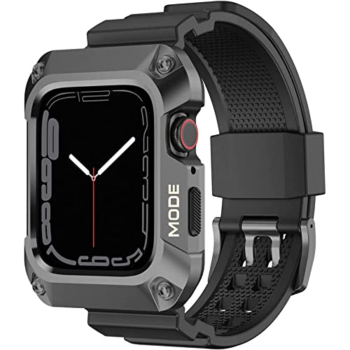 SPGUARD Armband Kompatibel mit Apple Watch 45/44mm iWatch Series 9/8/7/6/SE/5/4 Armband, Edelstahl Metall Rugged Hülle Schutzhülle mit Ersatzarmband Stoßfest TPU Sport Wassserdicht Armbänder(Grey) von SPGUARD