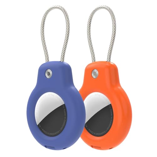 SPGUARD Kompatibel mit Apple AirTag Anhänger Secure Halter mit Kabel, 2er Pack Air Tag Lock Case Schlüsselanhänger Schlüsselring Hülle Gepäckanhänger für Schlüssel, Gepäck & mehr (Orange&Blau) von SPGUARD
