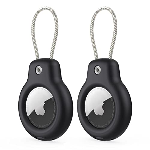 SPGUARD Kompatibel mit Apple AirTag Anhänger Secure Halter mit Kabel, 2er Pack Air Tag Lock Case Schlüsselanhänger Schlüsselring Hülle Gepäckanhänger für Schlüssel, Gepäck & mehr (Schwarz&Schwarz) von SPGUARD