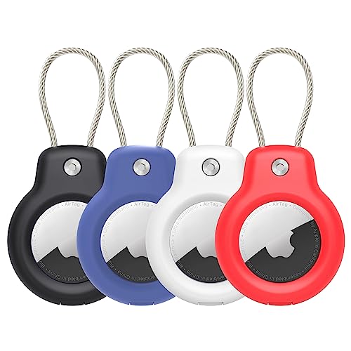 SPGUARD Kompatibel mit Apple AirTag Anhänger Secure Halter mit Kabel, 4er Pack Air Tag Lock Case Schlüsselanhänger Schlüsselring Hülle Gepäckanhänger für Schlüssel, Gepäck & mehr von SPGUARD