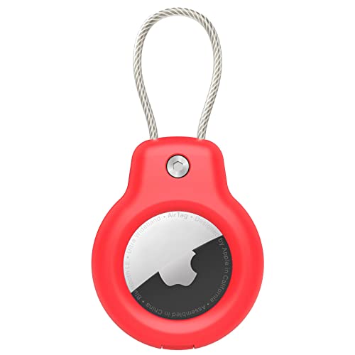 SPGUARD Kompatibel mit Apple AirTag Anhänger Secure Halter mit Kabel, Air Tag Lock Case Schlüsselanhänger Schlüsselring Hülle Gepäckanhänger für Schlüssel, Gepäck & mehr (Rot) von SPGUARD