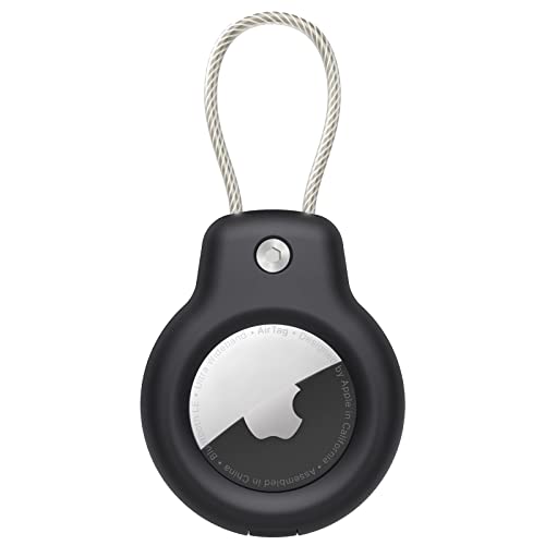 SPGUARD Kompatibel mit Apple AirTag Anhänger Secure Halter mit Kabel, Air Tag Lock Case Schlüsselanhänger Schlüsselring Hülle Gepäckanhänger für Schlüssel, Gepäck & mehr (Schwarz) von SPGUARD
