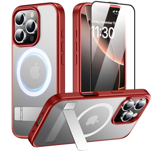 SPIDERCASE Magnetische Schutzhülle für iPhone 16 Pro, mit 2 Stück, Displayschutzfolie aus gehärtetem Glas, Fallschutz in Militärqualität, unsichtbarer Ständer, schlanke Schutzhülle für iPhone 16 Pro von SPIDERCASE