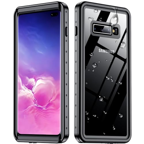 SPIDERCASE Handyhülle, Schutzhülle für Samsung Galaxy S10 Plus, wasserdicht, [3,6 m Fallschutz in Militärqualität] [IP68 Wasserbeständigkeit] Ganzkörper-Schutzhülle, Schwarz von SPIDERCASE