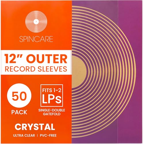 50x 12” Standard Vinyl LP Schallplatten Hüllen | Crystal Superklares Polypropylen Hüllen | Passen Für Single Doppel- Und Dreifachalben Und Lps | Säurefreie Plastikschutzhüllen von SPINCARE