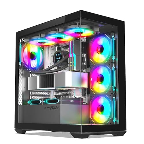 PC-Gehäuse für Gamer, RGB, Pre-In, 6 Lüfter, 120 mm ARGB, kompatibel mit ATX/mATX, mittlere Tower Gaming leer, seitlichem und vorderem Glas 4 mm, optimiert für Kühlung (Spark Black) von SPIRIT OF GAMER