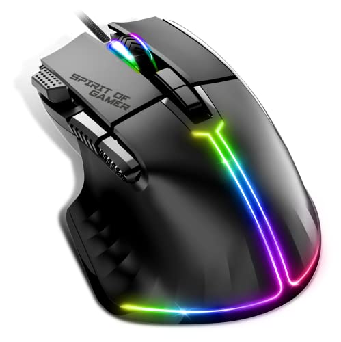 SPIRIT OF GAMER | Gaming Maus PC mit 12800 DPI | RGB Maus mit 8 Programmierbaren Tasten darunter 1 Rapid Fire | 13 Hintergrundbeleuchtungseffekte | Ergonomische Gaming Mouse mit Daumenauflage von SPIRIT OF GAMER