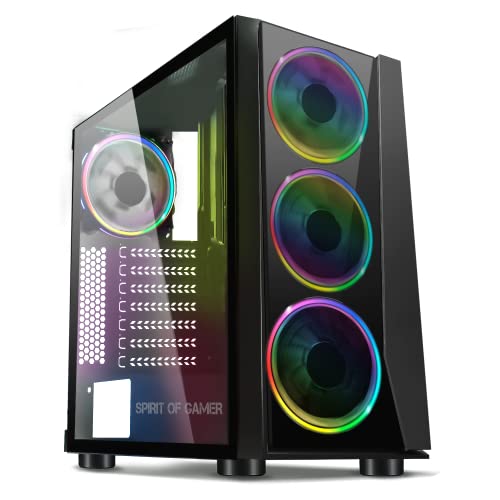 SPIRIT OF GAMER - Ghost ONE - PC Gamer ATX/MATX Gehäuse - Gehärtetes Glas Front und Wand - 1 Lüfter RGB LED 120mm - RGB LED : 60 Modi - Aura/MSI Mystic/ASROCK Kompatibel (Ghost III) von SPIRIT OF GAMER