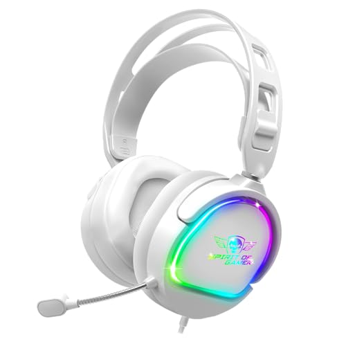 SPIRIT OF GAMER Pro H6 Gaming Headphones, White, Wired, RGB with Microphone | Compatible with PS5, PS4, Xbox, Switch & PC | Stereo 2.0 | USB Output and Jack Plug | Adjustable headban von SPIRIT OF GAMER