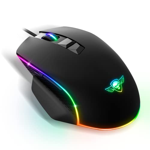 SPIRIT OF GAMER Pro M1, Gaming Maus Kabelgebunden, 7 Programmierbare Knöpfe, Optischer Sensor 8000 DPI, Hintergrundbeleuchtung RGB, Gaming Mouse Ergonomische mit Daumenstütze, Kompatibel Gaming PC von SPIRIT OF GAMER