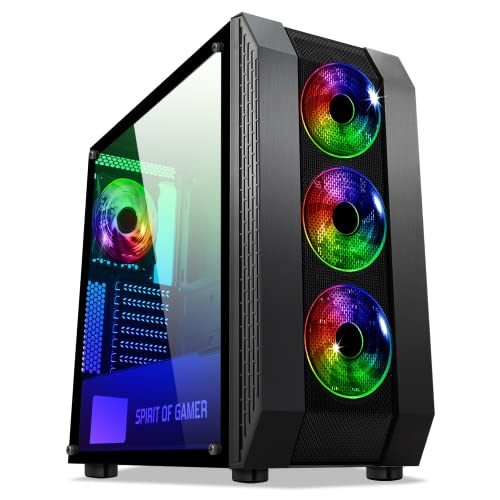 SPIRIT OF GAMER - Rogue VI - PC Gamer ATX/Matx/ITX Gehäuse - Frontplatte Und Gehärtete Glaswand - 4 LED RGB Adressierbare 120mm Lüfter - Aura/MSI Mystic/ASROCK 3Pin Kompatibel von SPIRIT OF GAMER