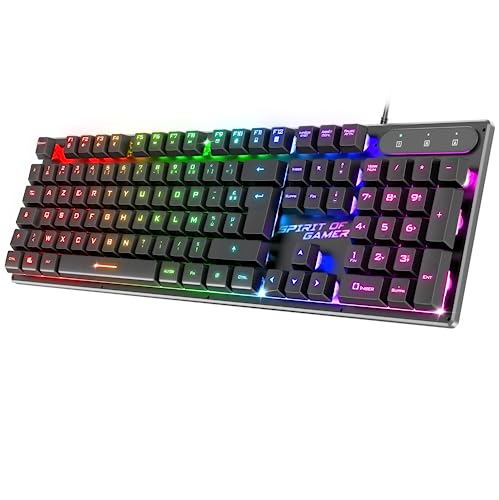 SPIRIT OF GAMER x PRO K1 | Kabelgebundene Semi Mechanische Gaming Tastatur PC | Layout AZERTY Französisch | 26 Anti-Ghosting Tasten | 3 RGB Hintergrundbeleuchtungsmodi | Slim USB Gaming Keyboard von SPIRIT OF GAMER