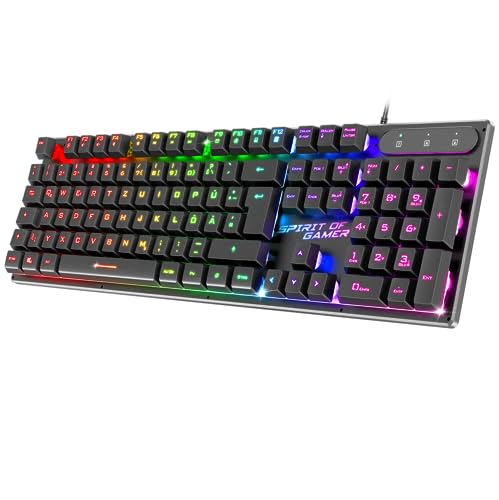 SPIRIT OF GAMER x PRO K1 | Kabelgebundene Semi Mechanische Gaming Tastatur PC | Layout QWERTZ Deutsch | 26 Anti-Ghosting Tasten | 3 RGB Hintergrundbeleuchtungsmodi | Slim USB Gaming Keyboard von SPIRIT OF GAMER