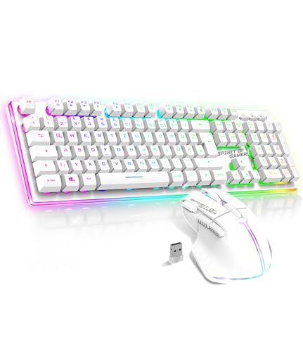 SPIRIT OF GAMER x Ultimate 600 | Gaming Tastatur Maus Set Kabellos Weiß Wiederaufladbar RGB | Layout QWERTZ Deutsch | Keyboard Semi Mechanisch | 4800 DPI Wireless Mouse | Für PS5, PS4, PC, Xbox von SPIRIT OF GAMER