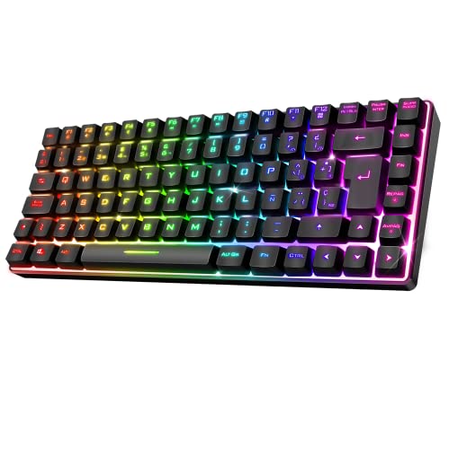 Spirit Of Gamer Kabellose Bluetooth-Gaming-Tastatur, spanisches QWERTY-Layout, TKL-Tastatur, kompakt, 65 %, halbmechanische Tasten, einschließlich 25 Anti-Ghosting, kompatibel mit PC, Telefon und Spirit Of Gamer Kabellose Bluetooth-Gaming-Tastatur, spanisches QWERTY-Layout, TKL-Tastatur, kompakt, 65 %, halbmechanische Tasten, einschließlich 25 Anti-Ghosting, kompatibel mit PC, Telefon und von SPIRIT OF GAMER