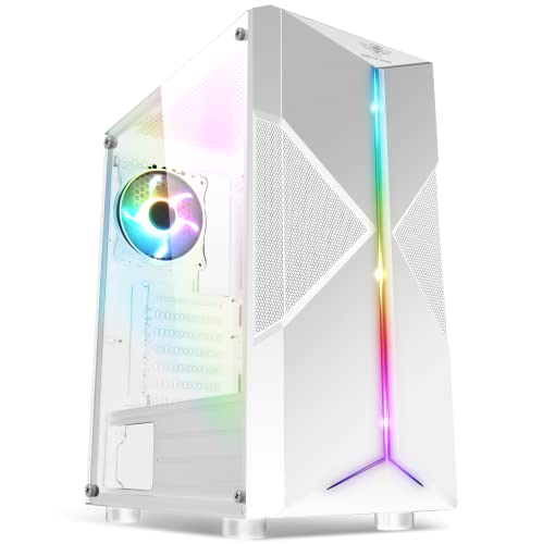 Spirit of Gamer - Clone III | PC Gehäuse Weiß RGB | Kompatibel ATX/mATX/ITX | Leerer Gaming Tower mit Seitenwand aus gehärtetem Glas | 2 PC Lüfter 120 mm, Davon 1 ARGB inklusive von SPIRIT OF GAMER