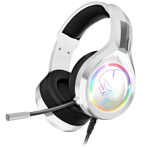 Spirit of Gamer - PRO H8 | Weiß RGB Gaming Headset Kabel mit Mikrofon | Kompatibel PS5, PS4, Xbox, Switch & PC | Stereo 2.0 Audio | USB und Klinkenausgang | Kunstlederpolsterung & Verstellbarer Bügel von SPIRIT OF GAMER