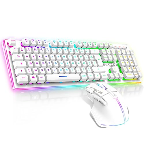 Spirit of Gamer x MK600 Kabellose Gaming-Tastatur, weiß, wiederaufladbar, RGB | Französisches AZERTY-Layout mit Hintergrundbeleuchtung | Gaming Keyboard Semi-Mechanisch | Wireless Mouse 4800 DPI | von SPIRIT OF GAMER