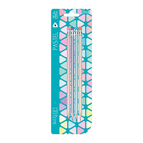 SPIRIT Bleistift Dreikant mit Radiergummi Pastel, 4 Stk von SPIRIT