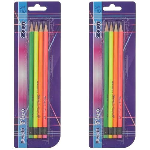 SPIRIT TTS Bleistifte Rund mit Radiergummi Fluo Rund, 4 Stk (Packung mit 2) von SPIRIT