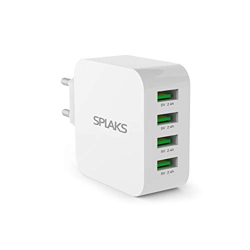 Splaks USB Ladegerät 4-Port 40W 5V/8A Wall Charger Netzteil 2.4A Schnell Aufladen für iPhone 11/6/7/8/Plus/X/Xs/Xs Max/XR iPad Galaxy Bluetooth/Tragbare Geräte usw.-Weiß von SPLAKS