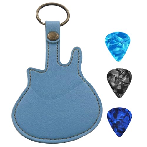 SPONGL Tragetasche für Plektren, Gitarrenplektren-Halter mit 3 Plektren, PU-Leder-Plektrum-Tasche und Plektrum-Tragetasche mit Schlüsselanhänger für Gitarre, Bass, Ukulele von SPONGL