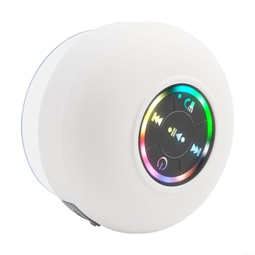 BT Dusch-Lautsprecher, mit buntem coolem Blitzlicht, IPX4 wasserdichtes Design, Mini-Lautsprecher für Badezimmer, Party, Reisen, Outdoor (weiß) von SPORTARC