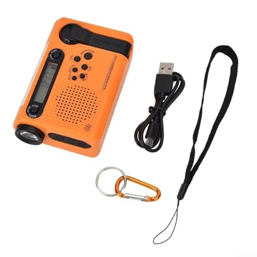 Solarradio mit Handkurbel, AM FM SW Mini-Radio, 2000 mAh, Alarm-Telefon-Ladegerät, ausgestattet mit 3 W LED-Taschenlampe, SOS-Alarmfunktion für Notfälle (orange) von SPORTARC