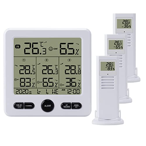 Wetterstation Funk mit Außensensor, Digital Funk Wetterstation Display Thermometer Hygrometer 3 Innen Außen Sensoren von SPORTARC