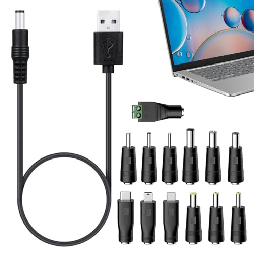 USB auf DC 5V Kabel: 13 in 1 Universal Stromkabel USB zu DC mit 1,5M Netzkabel, USB Ladekabel mit 13 Interchageable DC Stecker für Laptops Lautsprecher Powerbanks Verschiedene Elektronische Geräte von SPORWAY