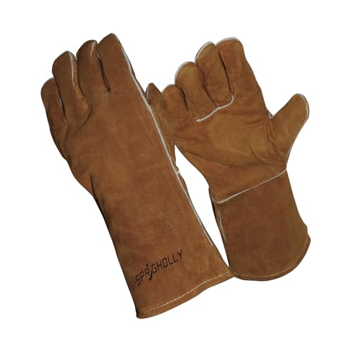 SPRIGHOLLY Schweißhandschuhe aus hitze- und feuerfestem Leder für Stick, Mig, Tig, Schmiede, Grill, Grill, Kamin, Holzofen, Ofen, Ofen, Topf Grau,14 Zoll dunkelbraun SPRIGHOLLY Schweißhandschuhe aus hitze- und feuerfestem Leder für Stick, Mig, Tig, Schmiede, Grill, Grill, Kamin, Holzofen, Ofen, Ofen, Topf Grau,14 Zoll dunkelbraun von SPRIGHOLLY