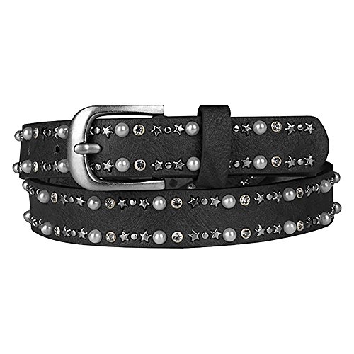 SpringStar Perlengürtel Amanda - Perlen Gürtel, Sterne, Nietengürtel (80, schwarz) von SpringStar