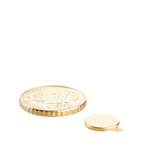 Scheibenmagnete aus Neodym, selbstklebend, gold, 10 mm x 1 mm, N35 von SPRINTIS