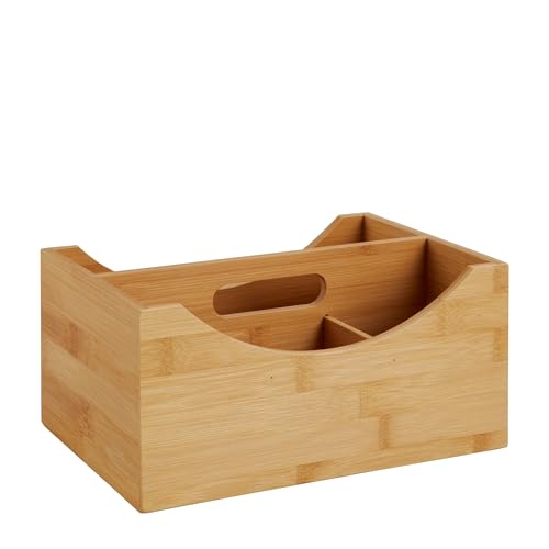 SPRINTIS Schreibtisch Organizer Holz, Stiftehalter aus Bambus mit Tragegriff und 4 Fächern, eignet sich als Stiftebox für den Bürotisch von SPRINTIS