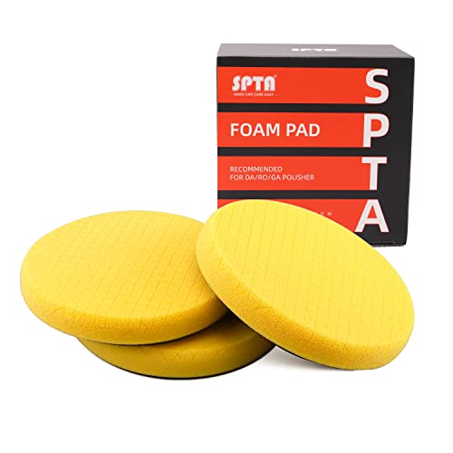 Gelb Medium Cut Pad, Buffing Polierpads, SPTA 3 Stück 6,5 Zoll Fläche für 6 Zoll 150 mm Trägerplatte Compound Polierschwamm Pads für Auto Polierer Compoundierung, Polieren und Wachsen von SPTA