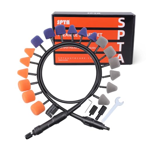 SPTA Mini Polierpad-Set mit flexiblem Schaft für Autoräder, enge Bereiche und kleine Räume von SPTA