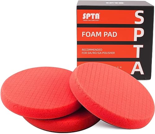 SPTA Red Finish Polish Pad, 3Pcs 5 Zoll Buffing Polierpads für 125mm Trägerplatte Compound Polierschwamm für Auto Buffer Polisher Compounding, Polieren und Wachsen von SPTA