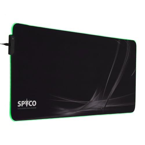 SPYCO Backing PA-142, Gaming Mauspad mit RGB-Beleuchtung, XXL 900mm x 400mm, Mikro-USB-Anschluss, 3 mm dicke, glatte Gummiunterseite, rutschfest, wasserdicht, franst nicht aus, maximale Gleitfähigkeit von SPYCO