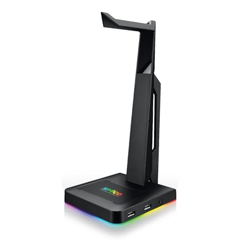 SPYCO - Gaming-Headset-Ständer Keeper HS-131 | RGB-LEDs | 2 USB-Anschlüsse | Kompatibel mit Xbox, PC, Tablet | Rutschfester Sockel | Knotenfreies PVC-Kabel, Schwarz, 250 mm von SPYCO