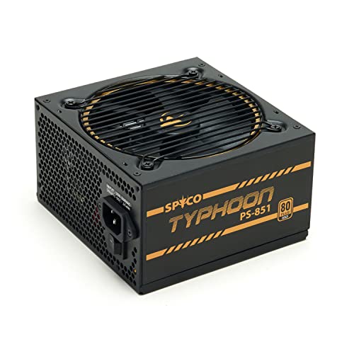 SPYCO Typhoon PS-851, Gaming-Netzteil 850 W, 80 Plus Gold, vollmodular, geräuscharm, Netzteil ATX, 12V Single Rail, DC-DC Schaltungen, Supersilent-Lüfter, Kondensatoren 105 °C, Garantie 5 Jahre von SPYCO