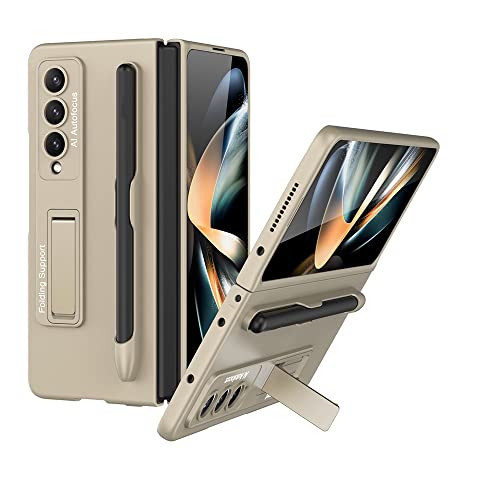 Geeignet für Samsung Galaxy Z Fold4 Phone Case Ultra-Thin Bracket Pen Slot Anti-Drop Male und Female Couple Phone Protection Cover (Gold) von SQALCXY