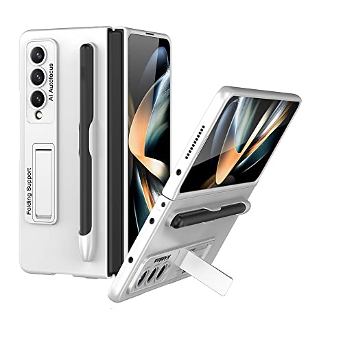 Geeignet für Samsung Galaxy Z Fold4 Phone Case Ultra-Thin Bracket Pen Slot Anti-Drop Male und Female Couple Phone Protection Cover (Silber) von SQALCXY