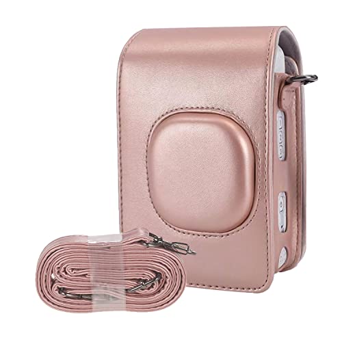 Kameratasche Retro Soft Mini Camera Case Tasche PU Leder Hülle mit Schulterriemen für Instax Mini LiPlay Kamera Tasche (Roségold) von SQALCXY