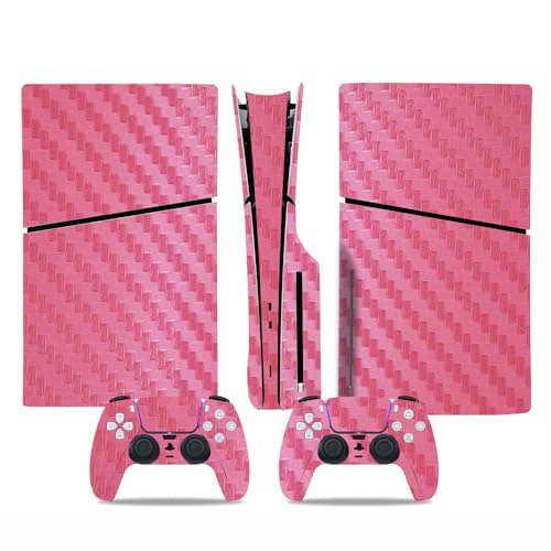 Skin Aufkleber Für Sony PS5 Slim Konsole Disk Edition Carbon Fiber Skin Cover Sticker Host Center Decals Spielkonsole Zubehör (Rosa) von SQALCXY