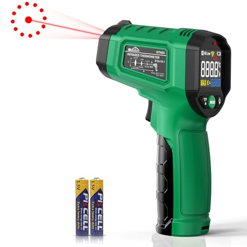 Infrarot Thermometer, SQECH Laser Thermometer -50℃~ 600℃(-58℉~1112℉), mit Einstellbarem Emissionsgrad und Farbiger Hintergrundbeleuchtung, für Kochen, Pizzaofen, Kühlschrank, Industrie (Grün) von SQECH