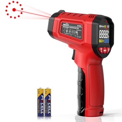 Infrarot Thermometer, SQECH Laser Thermometer -50℃~ 600℃(-58℉~1112℉), mit Einstellbarem Emissionsgrad und Farbiger Hintergrundbeleuchtung, für Kochen, Pizzaofen, Kühlschrank, Industrie (Rot) von SQECH