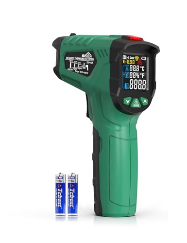 Infrarot Thermometer, SQECH Laser Thermometer -50℃～800℃(-58℉～1472℉), mit Umgebungstemperatur/Luftfeuchtigkeit/Einstellbarem Emissionsgrad/Farbiger Hintergrundbeleuchtung, für Kochen, Motoren, HLK von SQECH