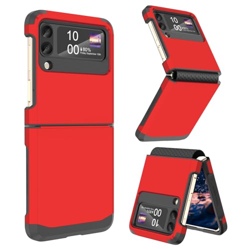 Schutzhülle für Galaxy Z Flip 3 mit Scharnierschutz für Samsung Flip 3, robust, stoßfest, Ganzkörper-Schutzhülle, für Z Flip 3 5G (2023), Rot von SQMCase