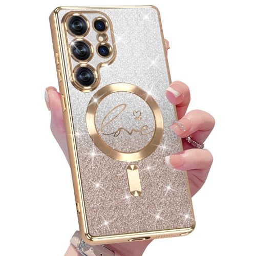 Entworfen für Samsung Galaxy S25 Ultra, magnetischer Glitzer [kompatibel mit MagSafe], luxuriöse, vergoldete Hülle, stoßfeste Handyhülle, transparent, Fallschutz, weiche TPU-Schutzhülle für S25 Ultra von SQMCase